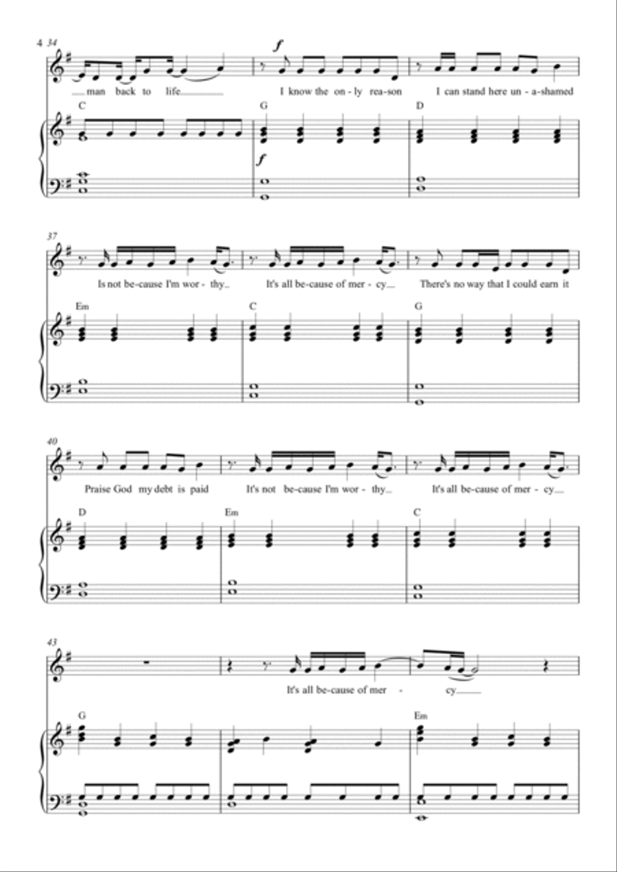 All Because Of Mercy Piano, Vocal, Guitar scores gallery preview page 4