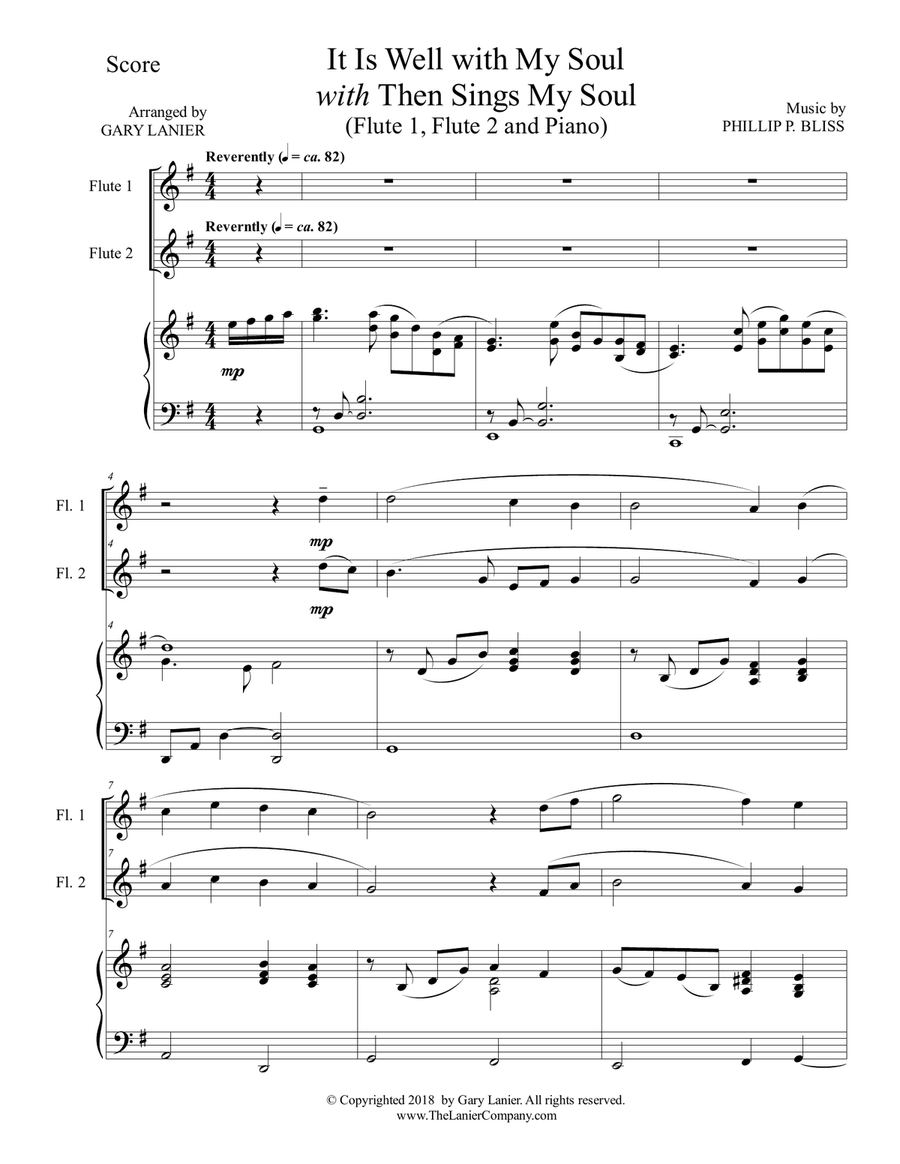 IT IS WELL WITH MY SOUL with THEN SINGS MY SOUL (Trio – Flute 1 & Flute 2 with Piano) Score and Part