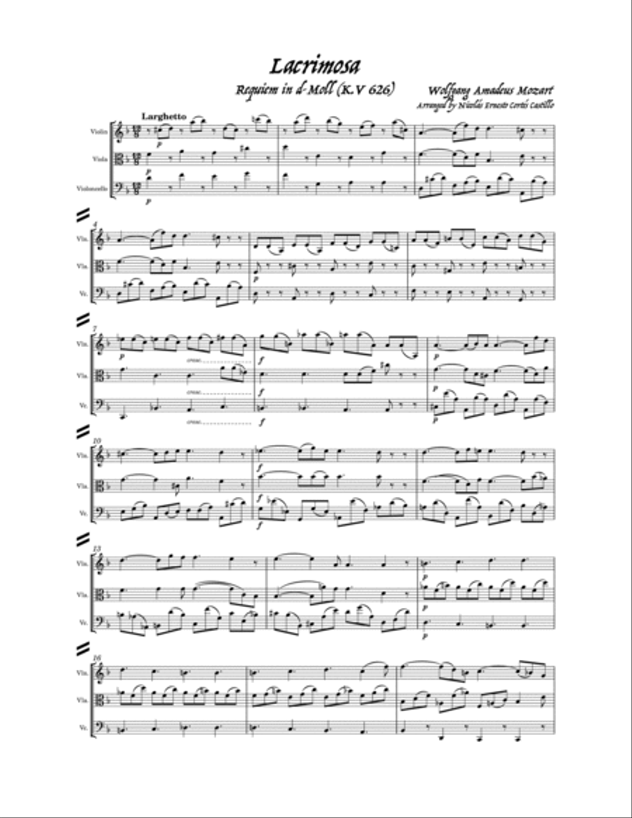 Lacrimosa (from Requiem in D minor, K. 626) for String Trio String Trio scores gallery preview page 2