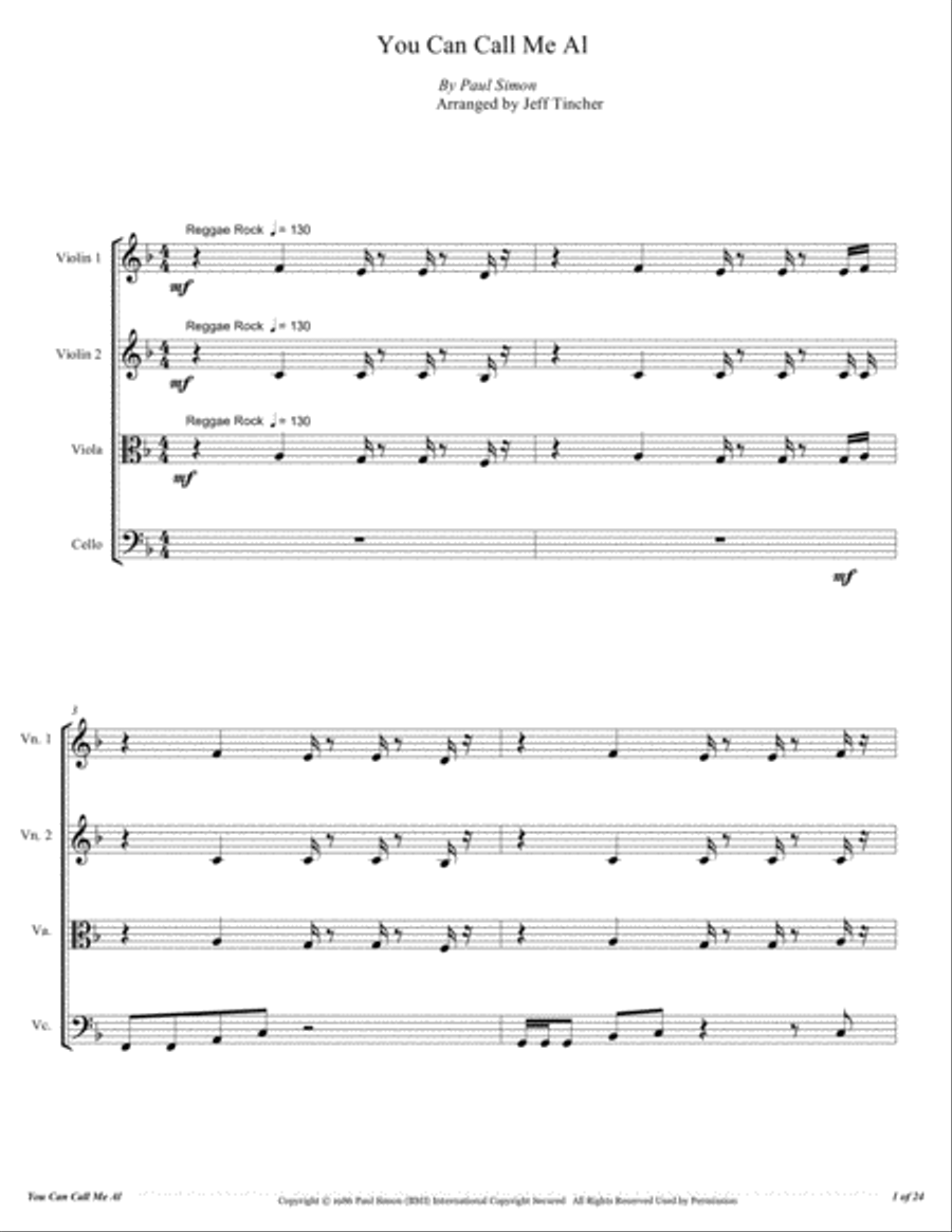 You Can Call Me Al String Quartet scores gallery preview page 2