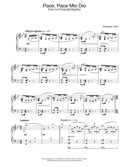 Pace, Pace Mio Dio From 'la Forza Del Destino' by Giuseppe Verdi Piano - Digital Sheet Music