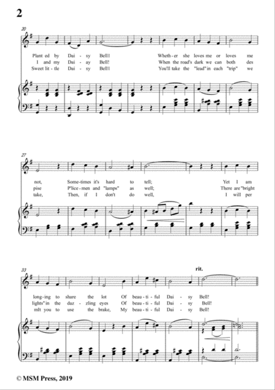 Henry Dacre-Daisy Bell,in G Major,for Voice and Piano Voice Solo scores gallery preview page 4