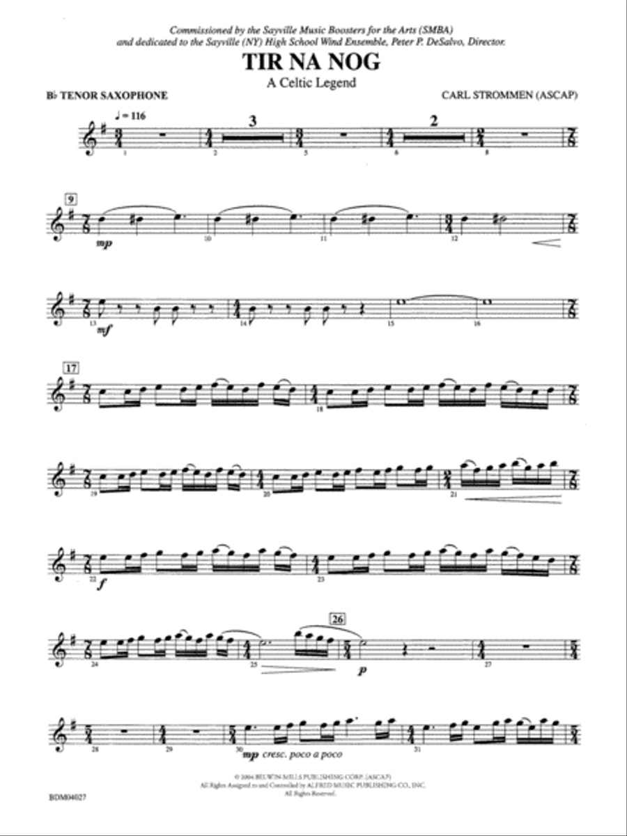 Tir Na Nog (A Celtic Legend): B-flat Tenor Saxophone Concert Band scores gallery preview page 1