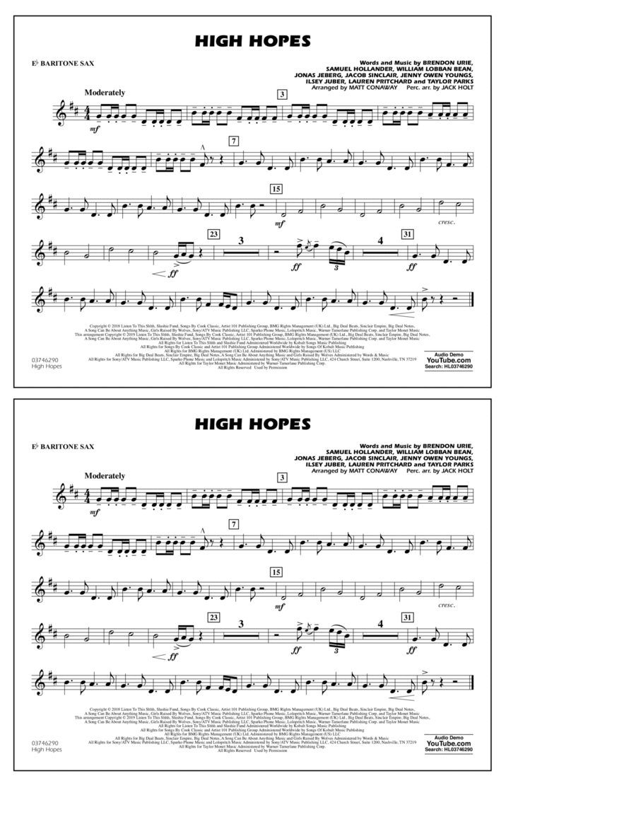 High Hopes (arr. Matt Conaway) - Eb Baritone Sax Baritone Saxophone scores gallery preview page 1