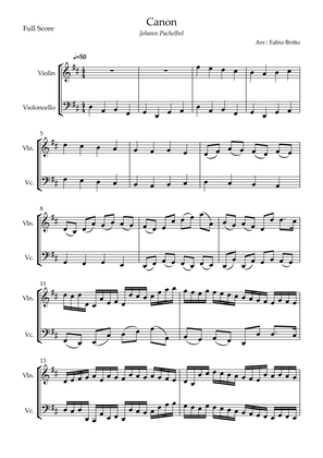 Canon - Johann Pachelbel (Wedding/Reduced Version) for Violin & Cello Duo