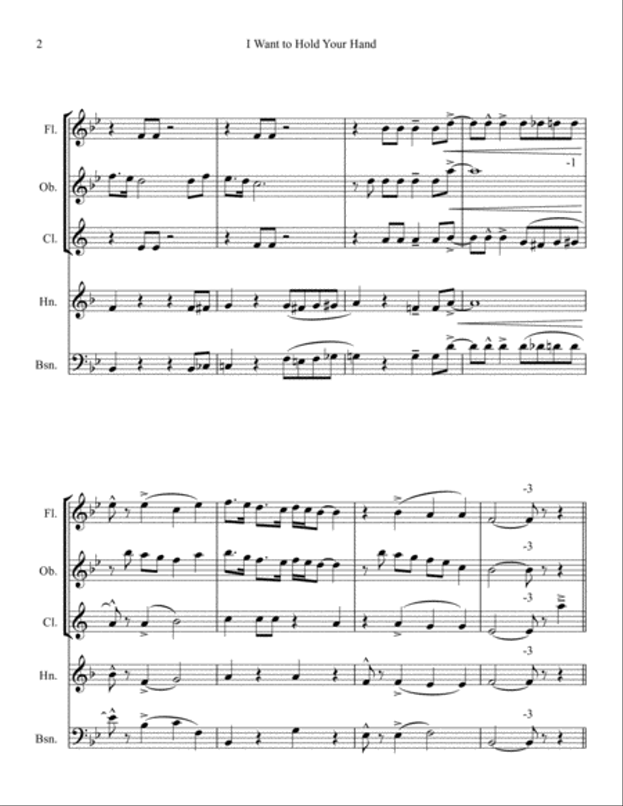 I Want To Hold Your Hand Woodwind Quintet scores gallery preview page 2