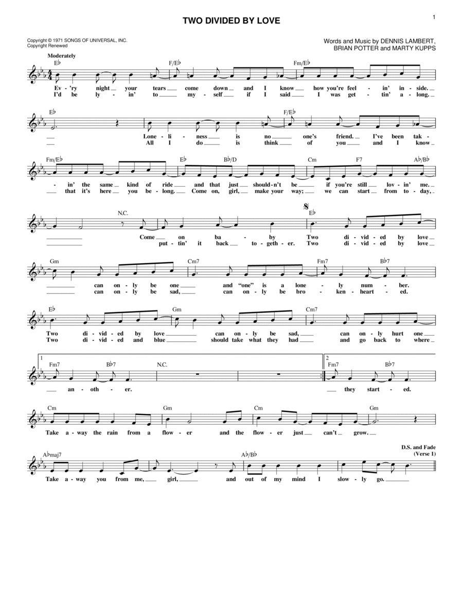 Two Divided By Love Two Divided By Love Piano scores gallery preview page 1