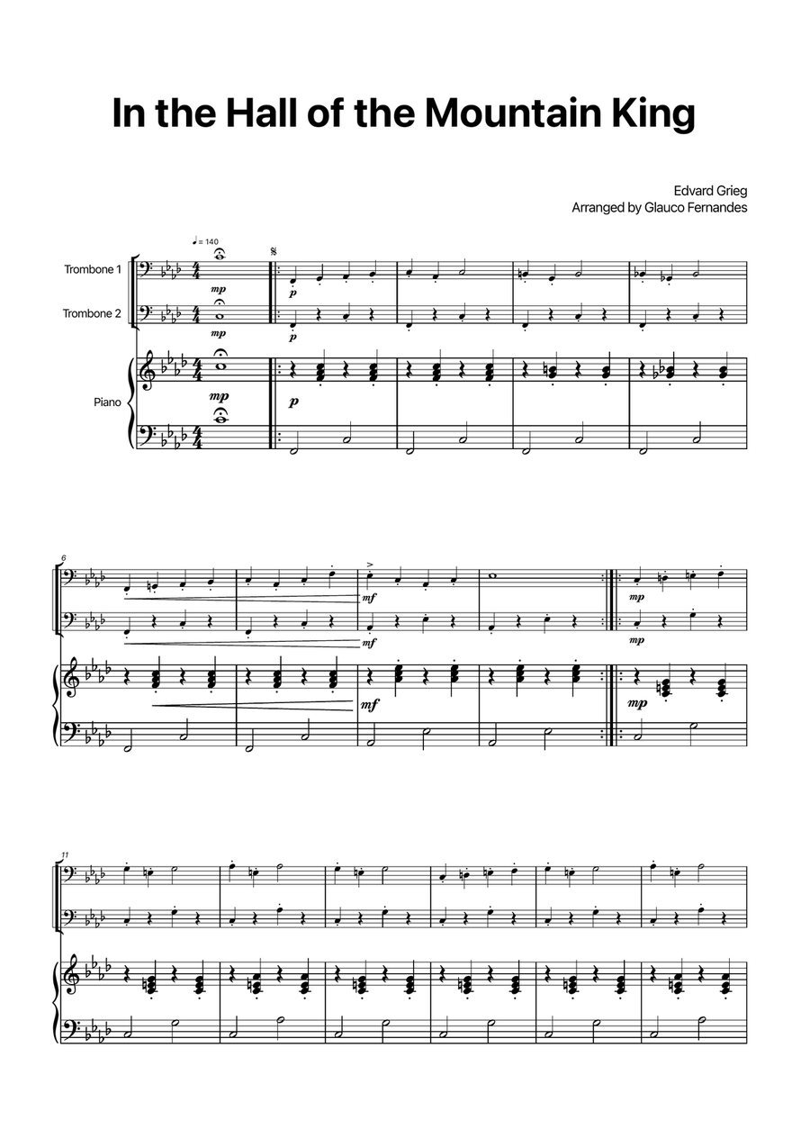 In the Hall of the Mountain King - Trombone Duet with Piano