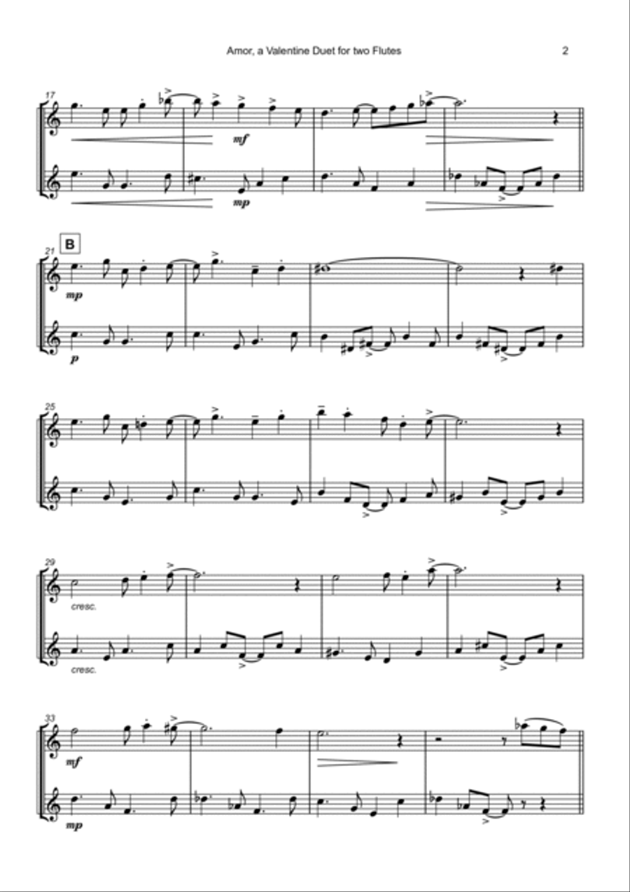 Amor, (Portuguese for Love), Flute Duet Flute Duet scores gallery preview page 3