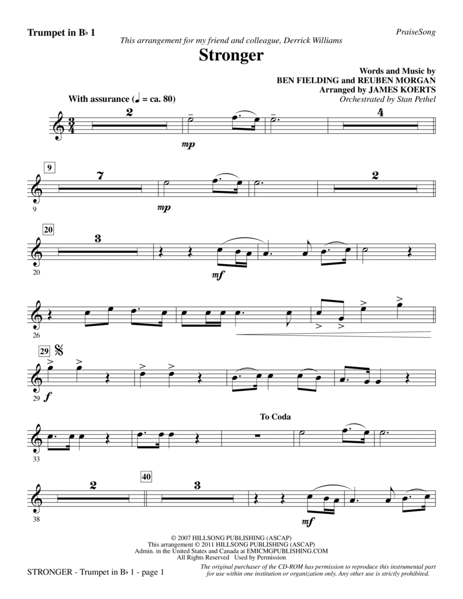 Stronger - Bb Trumpet 1 Choir scores gallery preview page 1