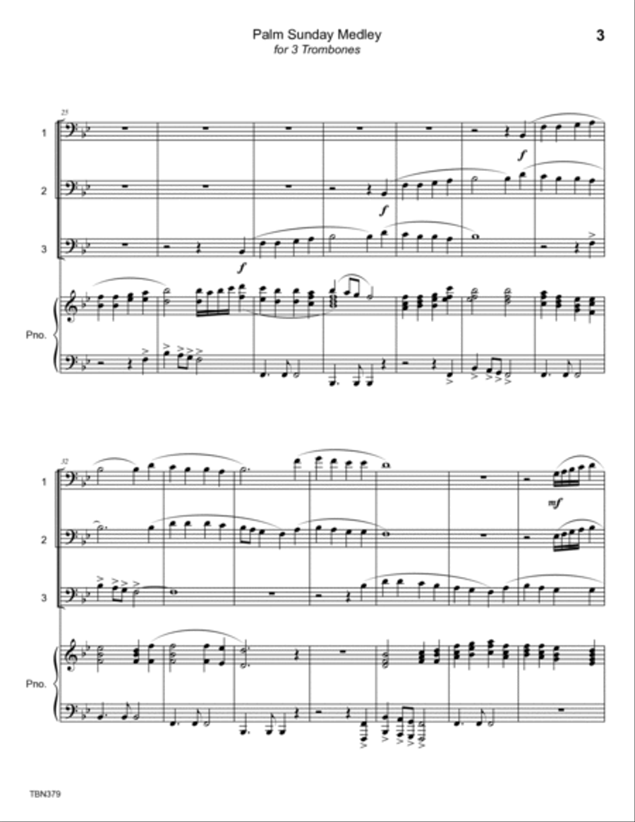 PALM SUNDAY MEDLEY - 3 TROMBONES with Piano (medley of hymns) Brass Duet scores gallery preview page 3