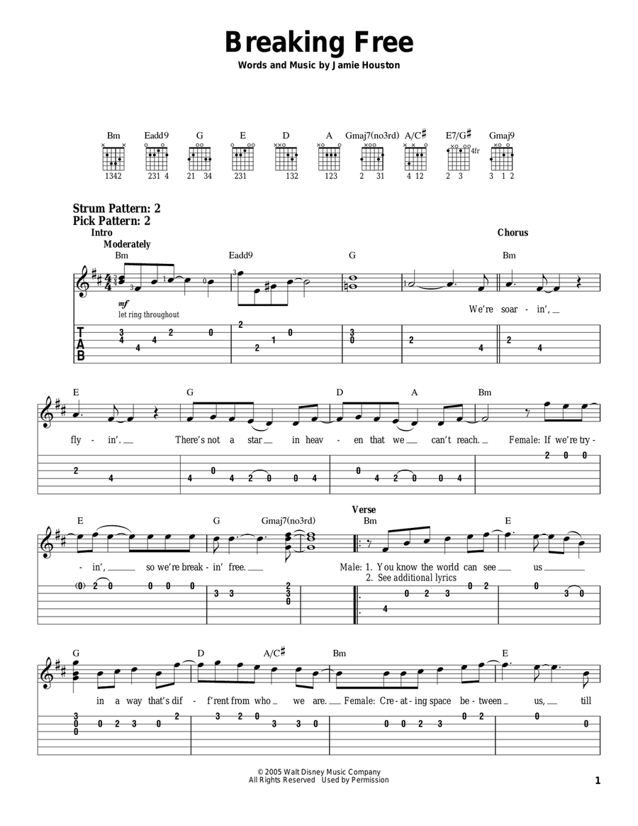 Breaking Free (from High School Musical) Guitar Tablature scores gallery preview page 1