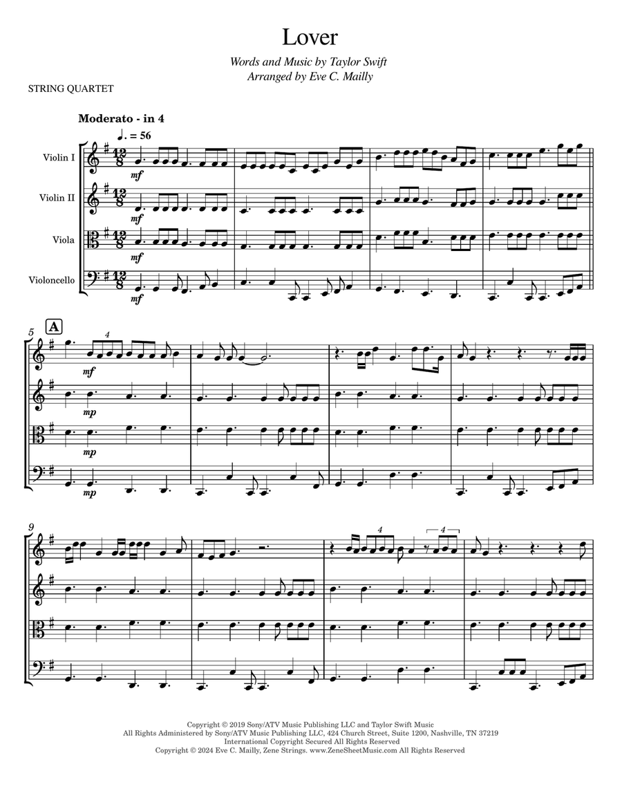 Lover String Quartet scores gallery preview page 1