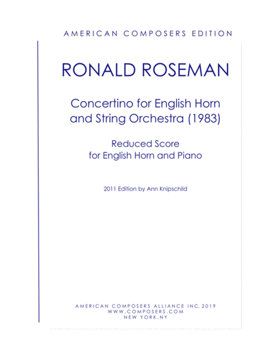 [Roseman] Concertino for English Horn and String Orchestra (Piano Reduction)