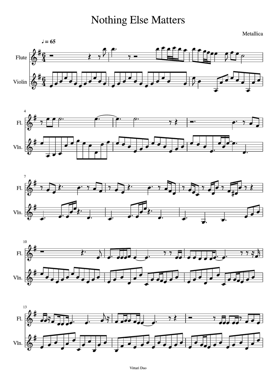 Nothing Else Matters Flute scores gallery preview page 1