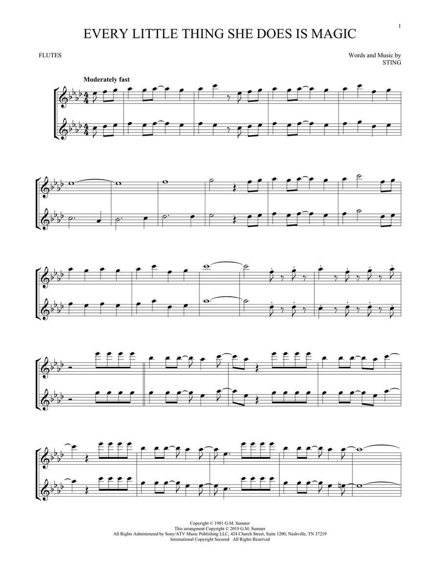 Every Little Thing She Does Is Magic Flute Duet scores gallery preview page 1