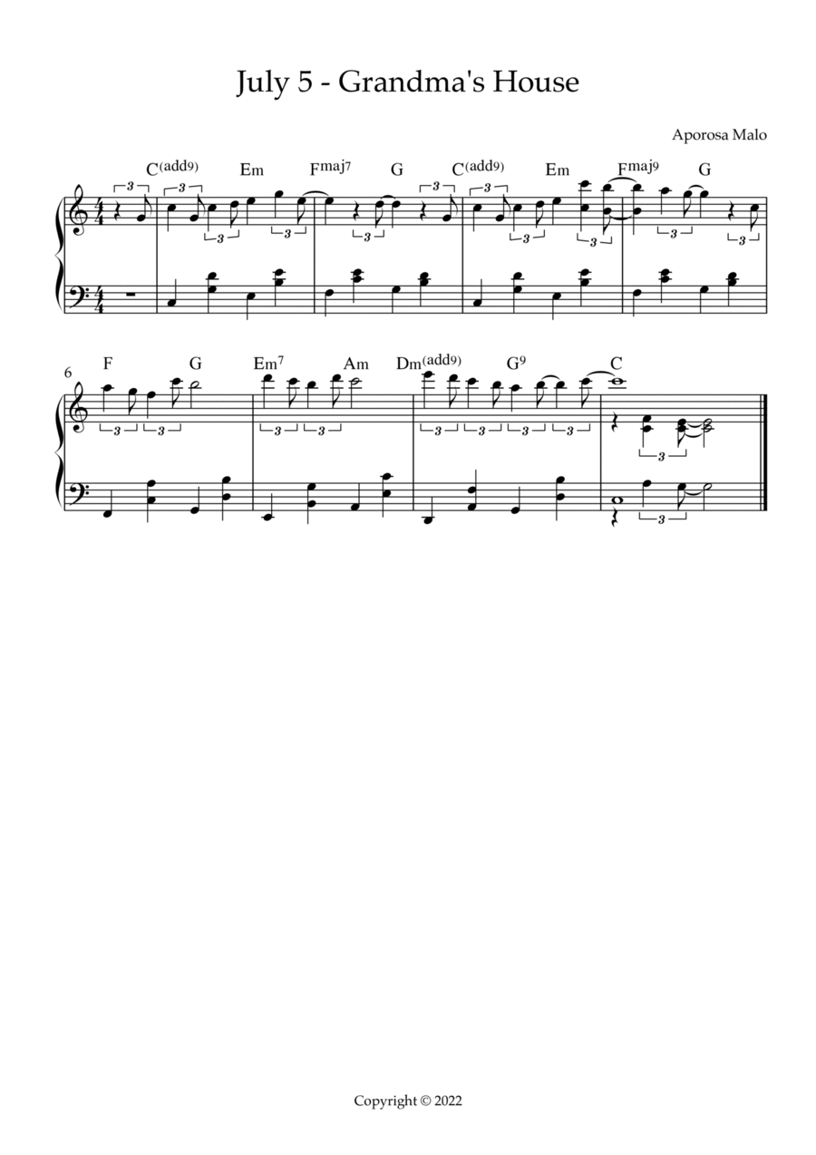 July 5 - Grandma's House Piano Solo scores gallery preview page 1