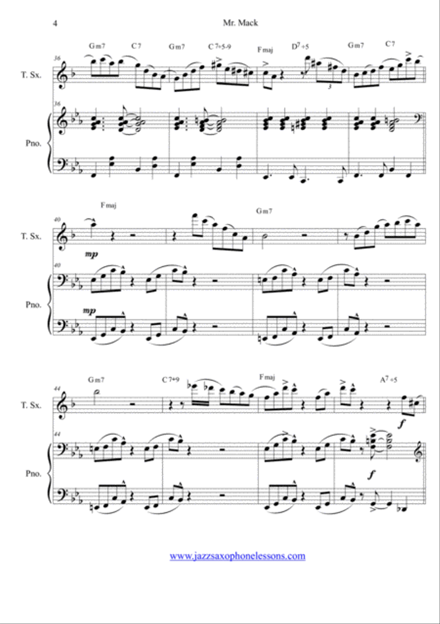 Mr. Mack for Tenor Saxophone and Piano (based on Mack The Knife chord progression by Kurt Weill) Woodwind Duet scores gallery preview page 5