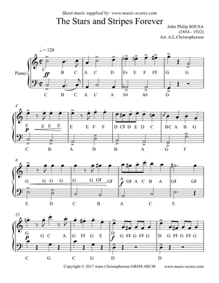 The Stars and Stripes Forever - Easy Piano with note names