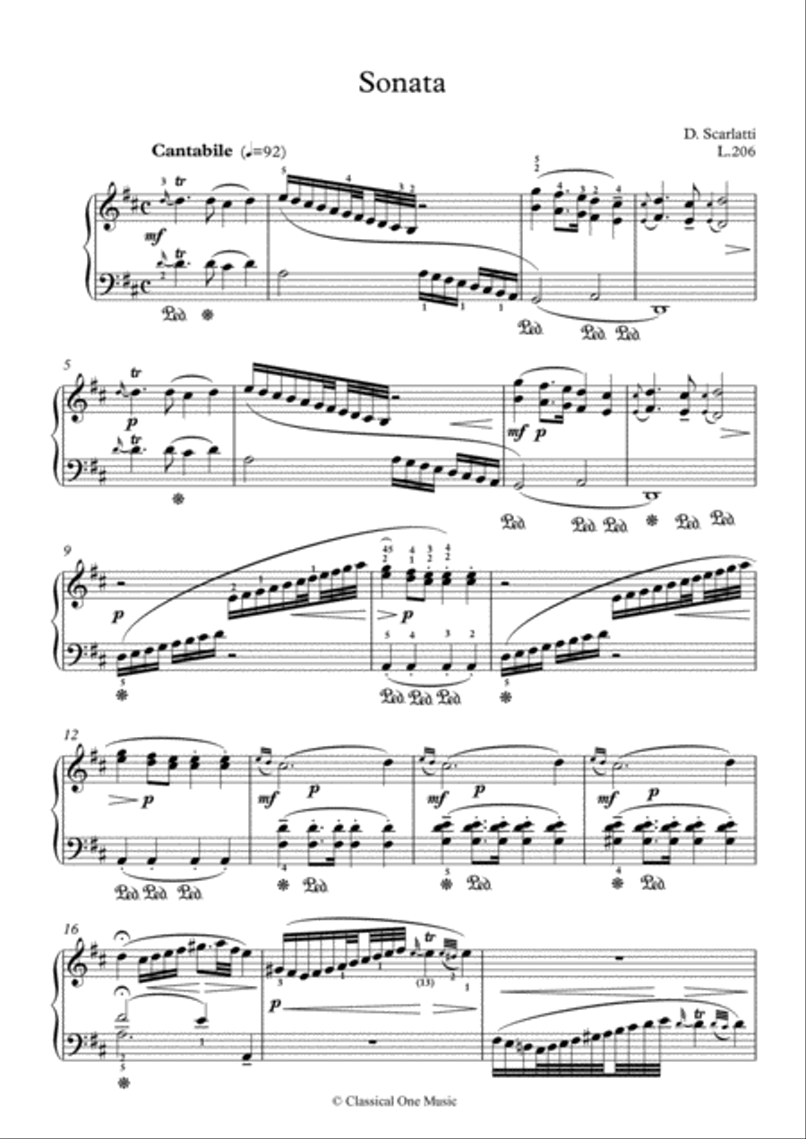 Scarlatti-Sonata in D-Major L.206 K.490(piano) Piano Solo scores gallery preview page 2
