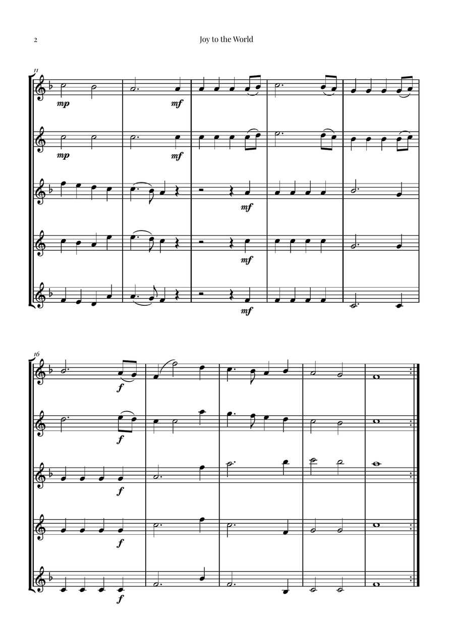 Joy to the World | STUNNING Arrangement Saxophone Quintet scores gallery preview page 2