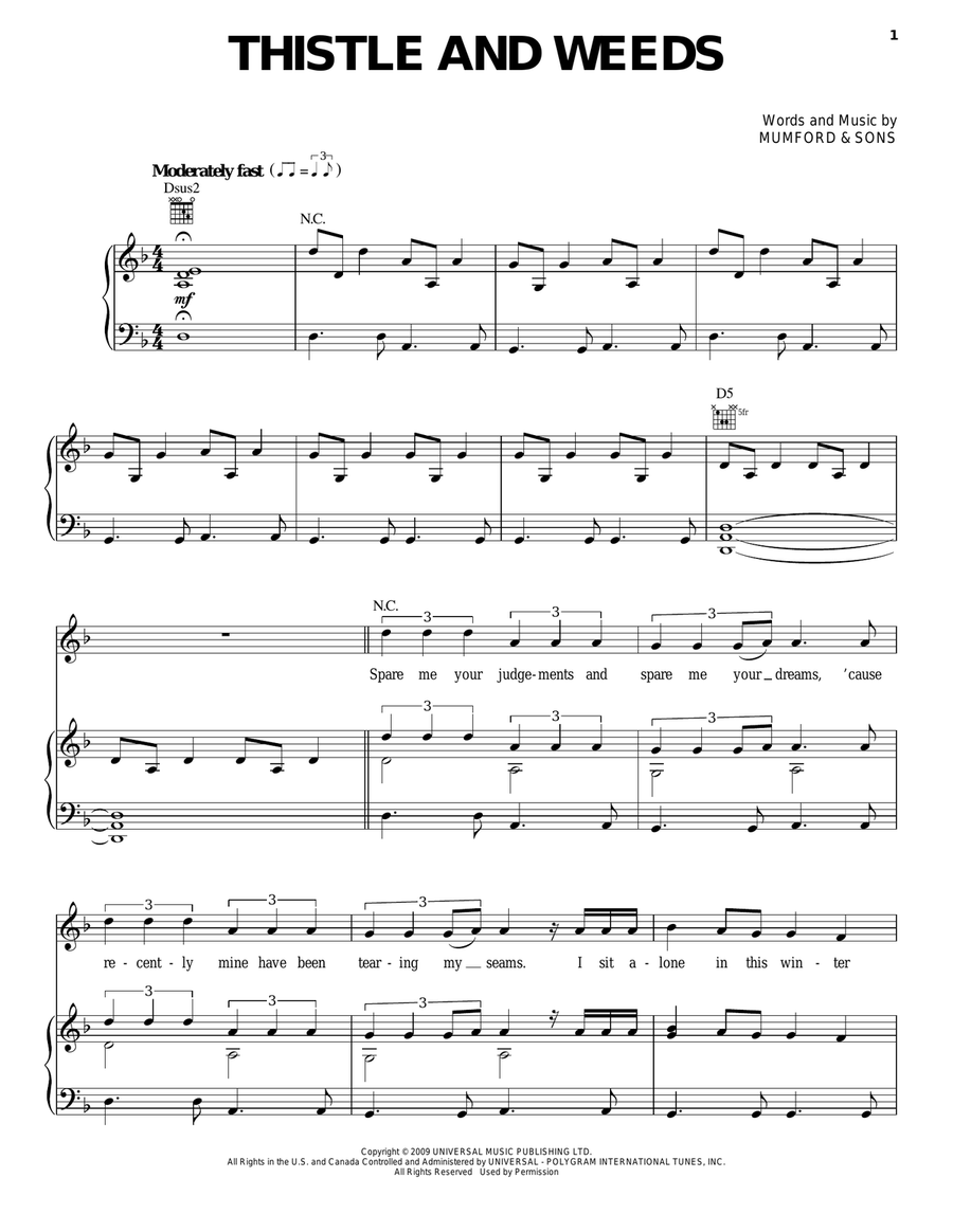 Thistle And Weeds Piano, Vocal, Guitar scores gallery preview page 1
