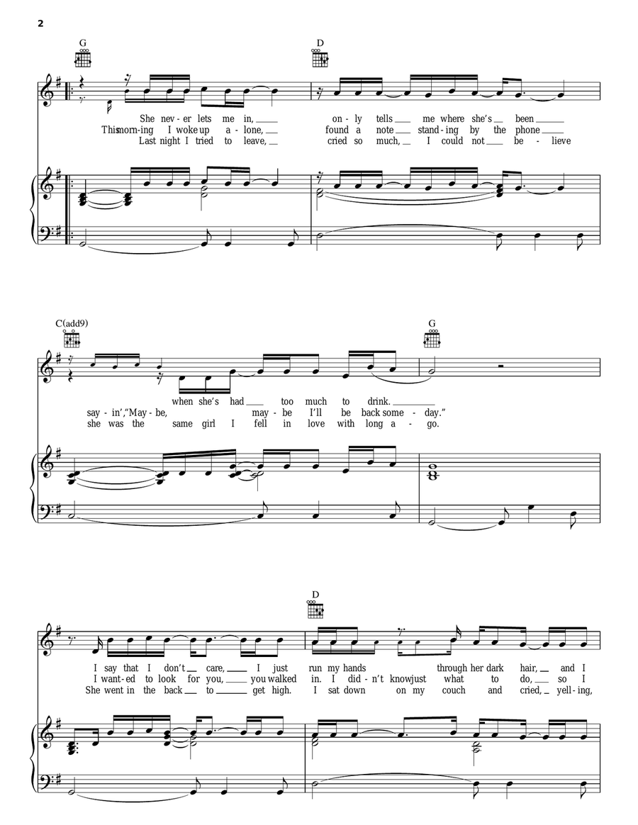 Let Her Cry Let Her Cry Piano, Vocal, Guitar scores gallery preview page 2