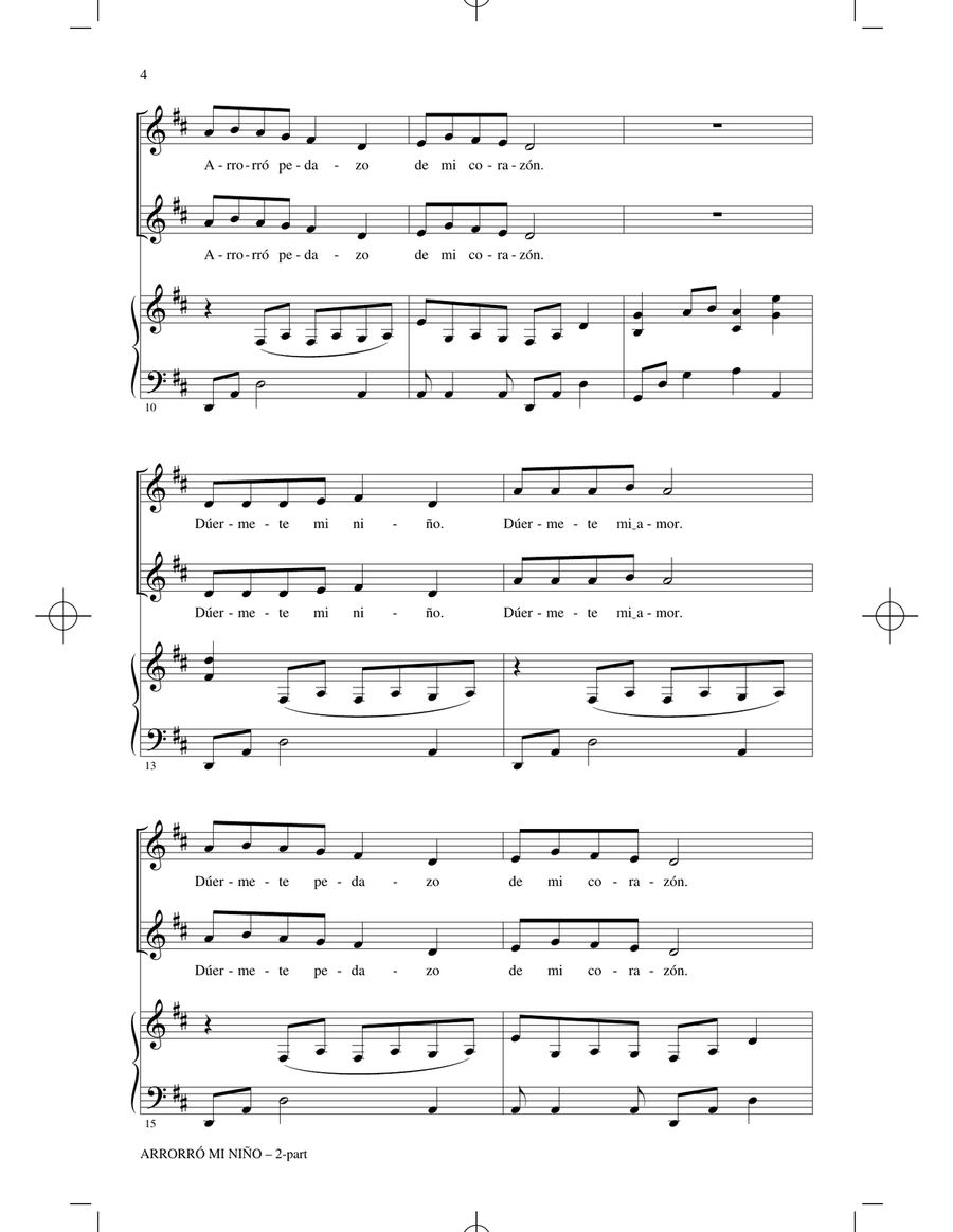 Arrorró Mi Niño (Lullaby, My Baby) (with Twinkle, Twinkle, Little Star) (arr. Emily Crocker) 2-Part scores gallery preview page 2