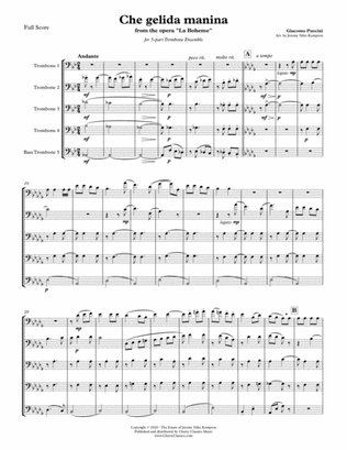 Che gelida manina from La Bohème for 5-part Trombone Ensemble
