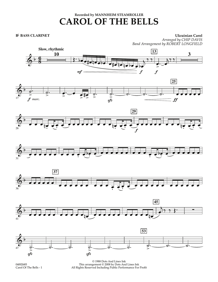 Carol Of The Bells - Bb Bass Clarinet