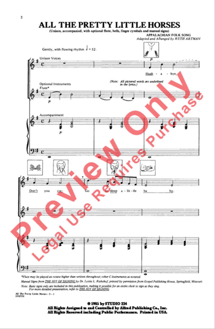 All the Pretty Little Horses Unison Choir scores gallery preview page 2