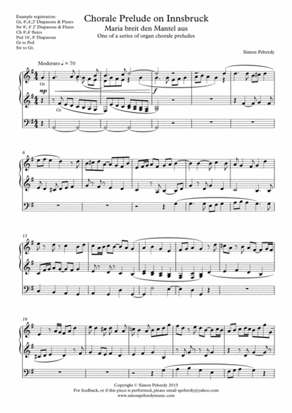 Organ Chorale Prelude on Innsbruck (Maria, breit den Mantel aus) by Simon Peberdy, Melody Innsbruck image number null