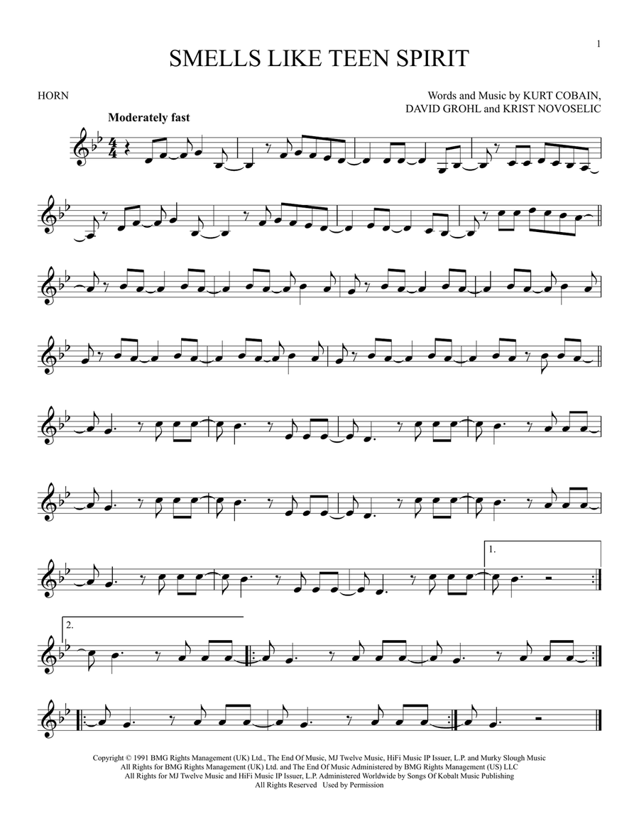 Smells Like Teen Spirit Horn Solo scores gallery preview page 1