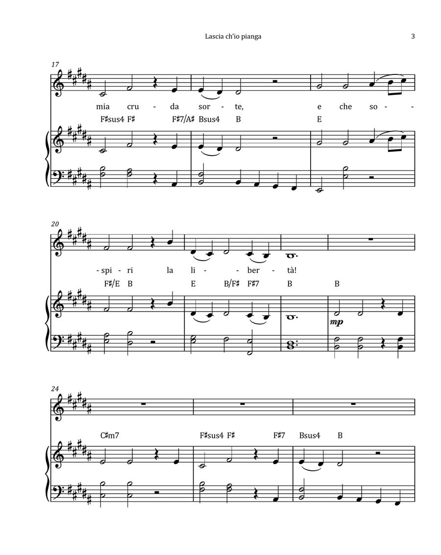Lascia Ch'io Pianga by Händel - Contralto & Piano in B Major with Chord Notation Chamber Music scores gallery preview page 3