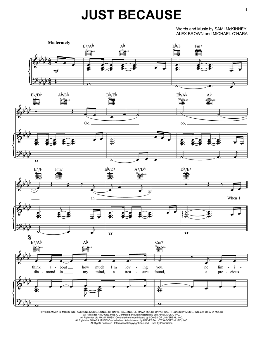 Just Because Just Because Piano, Vocal, Guitar scores gallery preview page 1