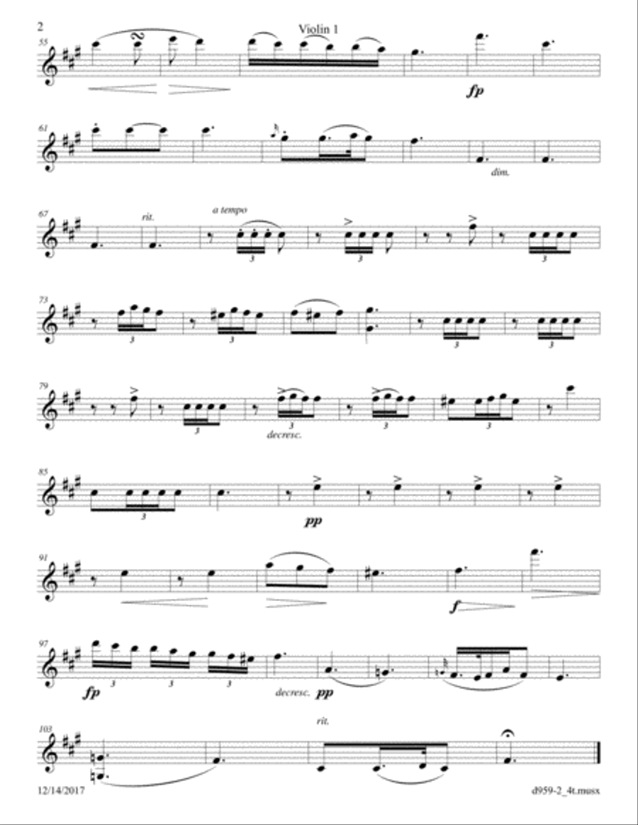 Schubert: Piano Sonata D 959, 2nd Movement arr. for String Quartet String Quartet scores gallery preview page 6