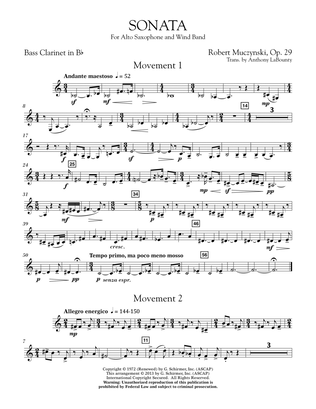 Sonata for Alto Saxophone, Op. 29 - Bb Bass Clarinet