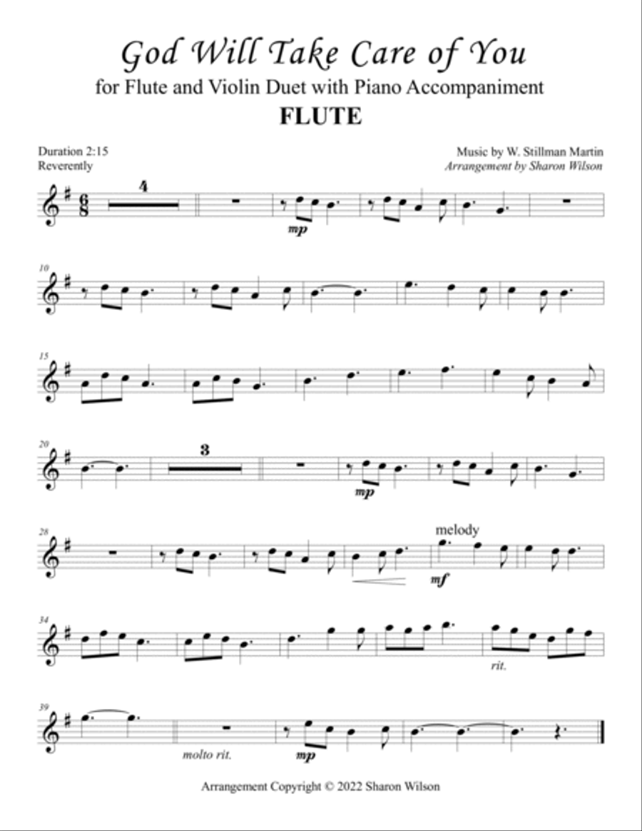 God Will Take Care of You (for Flute and Violin Duet with Piano Accompaniment) Flute scores gallery preview page 2