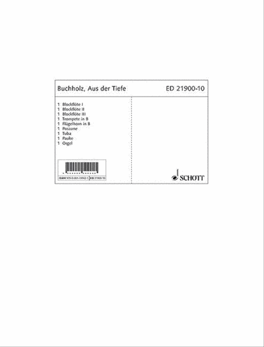 Aus Der Tiefe Cantata Set Of Instrumental Parts