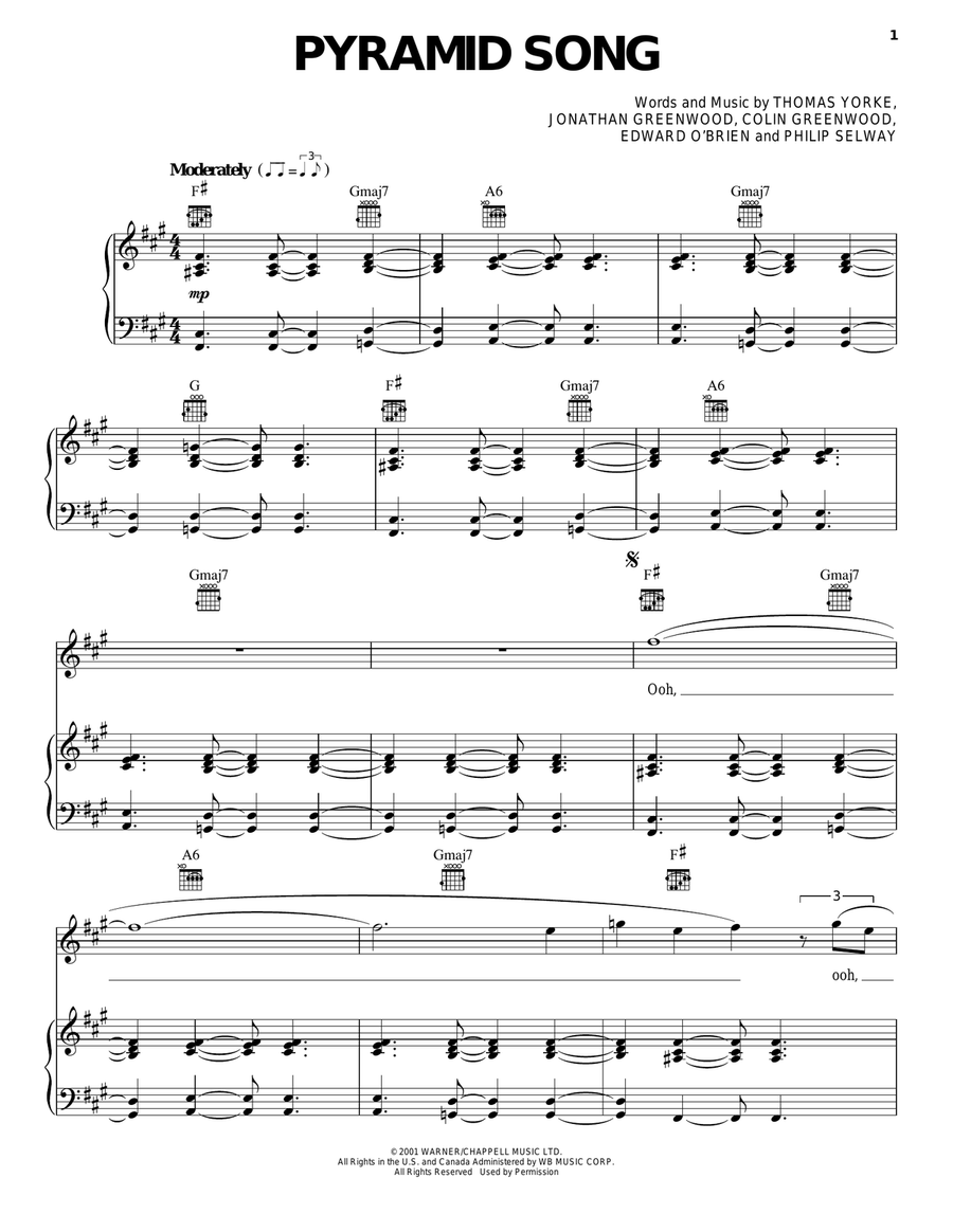 Pyramid Song Piano, Vocal, Guitar scores gallery preview page 1