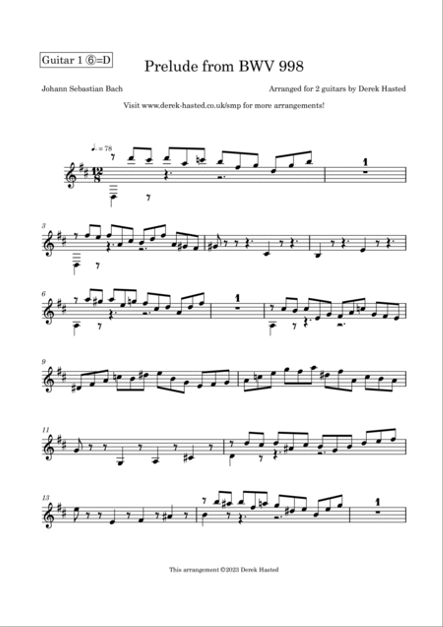 Prelude from Bach BWV998 for 2 guitars Classical Guitar scores gallery preview page 4