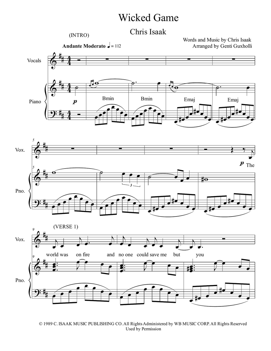 Wicked Game Piano, Vocal scores gallery preview page 2
