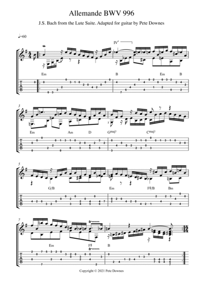 Allemande BWV 996 (guitar grade 7) image number null