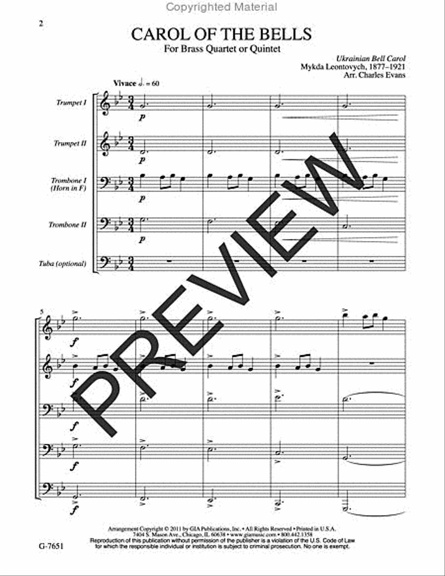 Carol of the Bells Horn scores gallery preview page 2