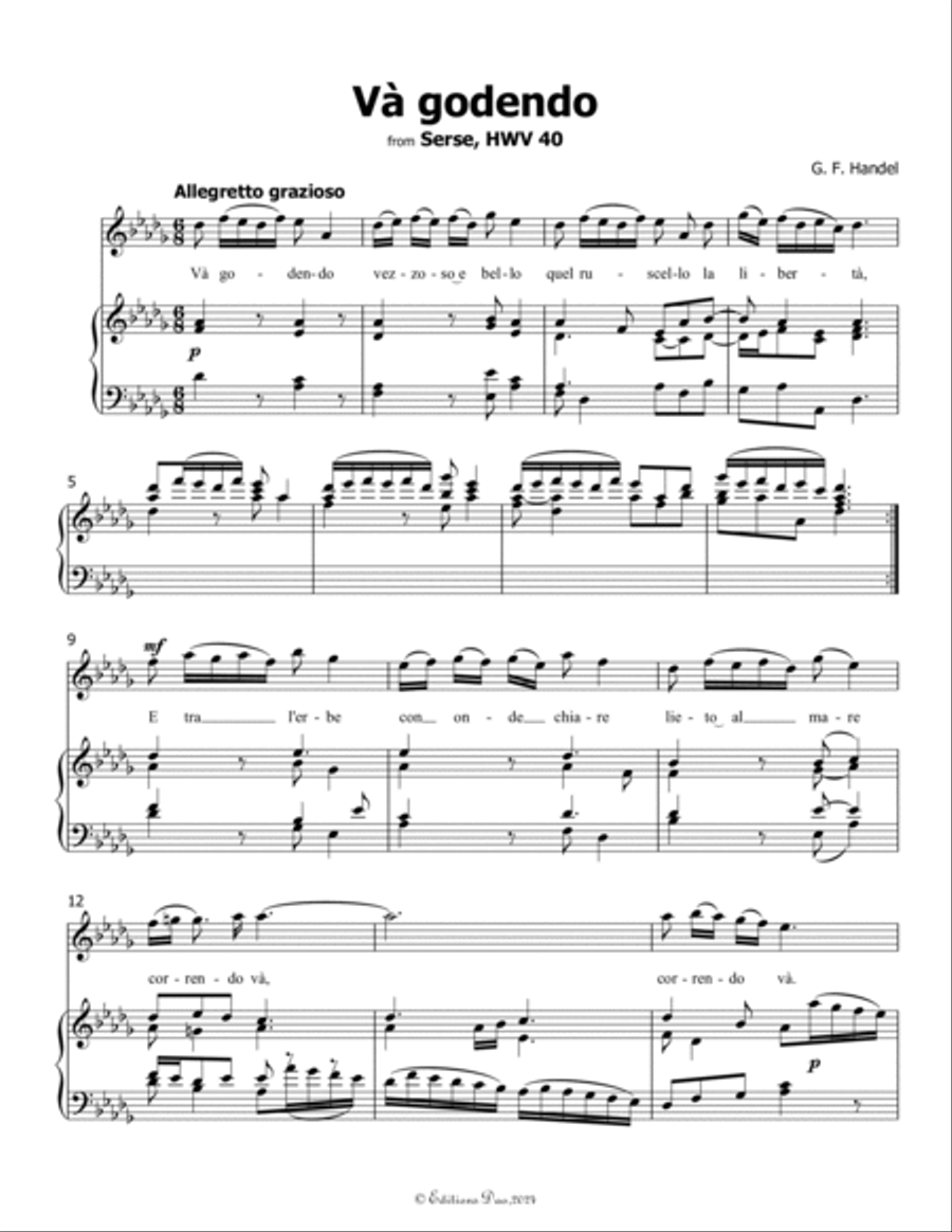 Và godendo, by Handel, in D flat Major Voice scores gallery preview page 3