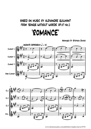 Book cover for 'Romance' based on music by Alexandre Guilmant from 'Songs Without Words' Op.67 No.2, for Clarinet Q