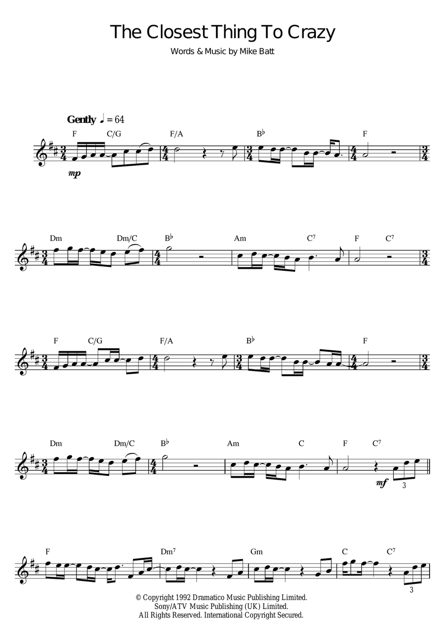 The Closest Thing To Crazy Saxophone Solo scores gallery preview page 1