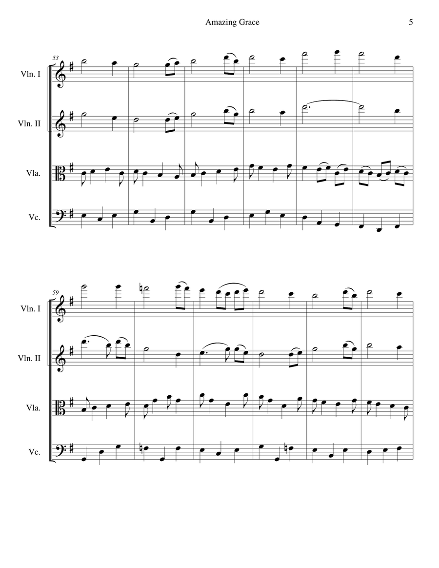 Amazing Grace - for string quartet String Quartet scores gallery preview page 5