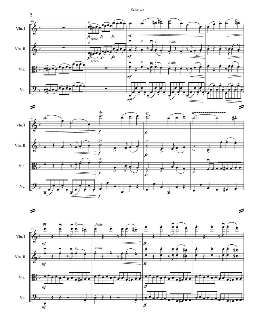 Scherzo from Symphony No. 7 String Quartet scores gallery preview page 2