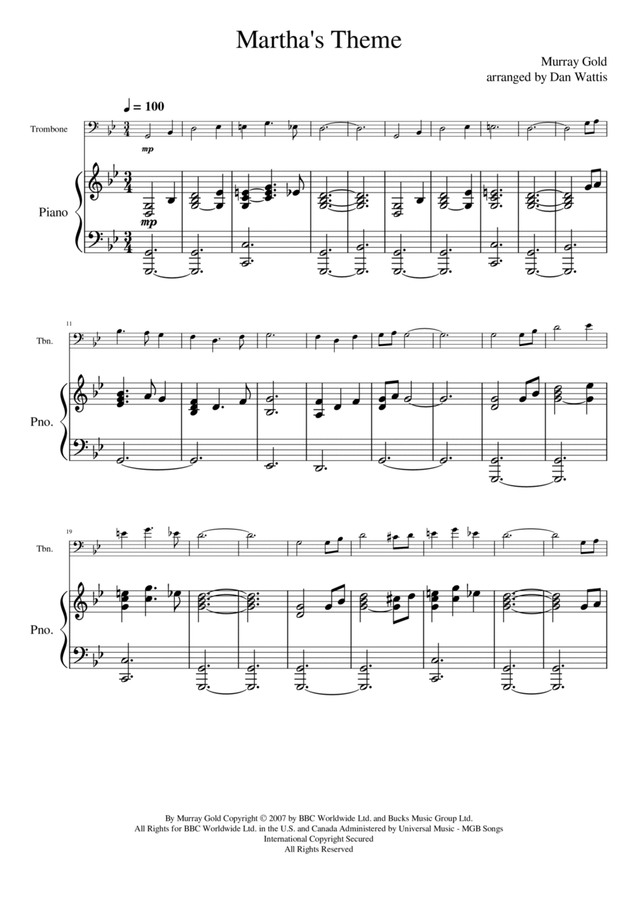 Martha's Theme Piano scores gallery preview page 1